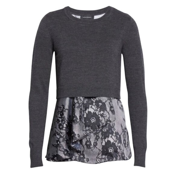 Club Monaco Claribel Layered Look Floral Merino Wool Sweater Charcoal Size XS - Picture 6 of 10